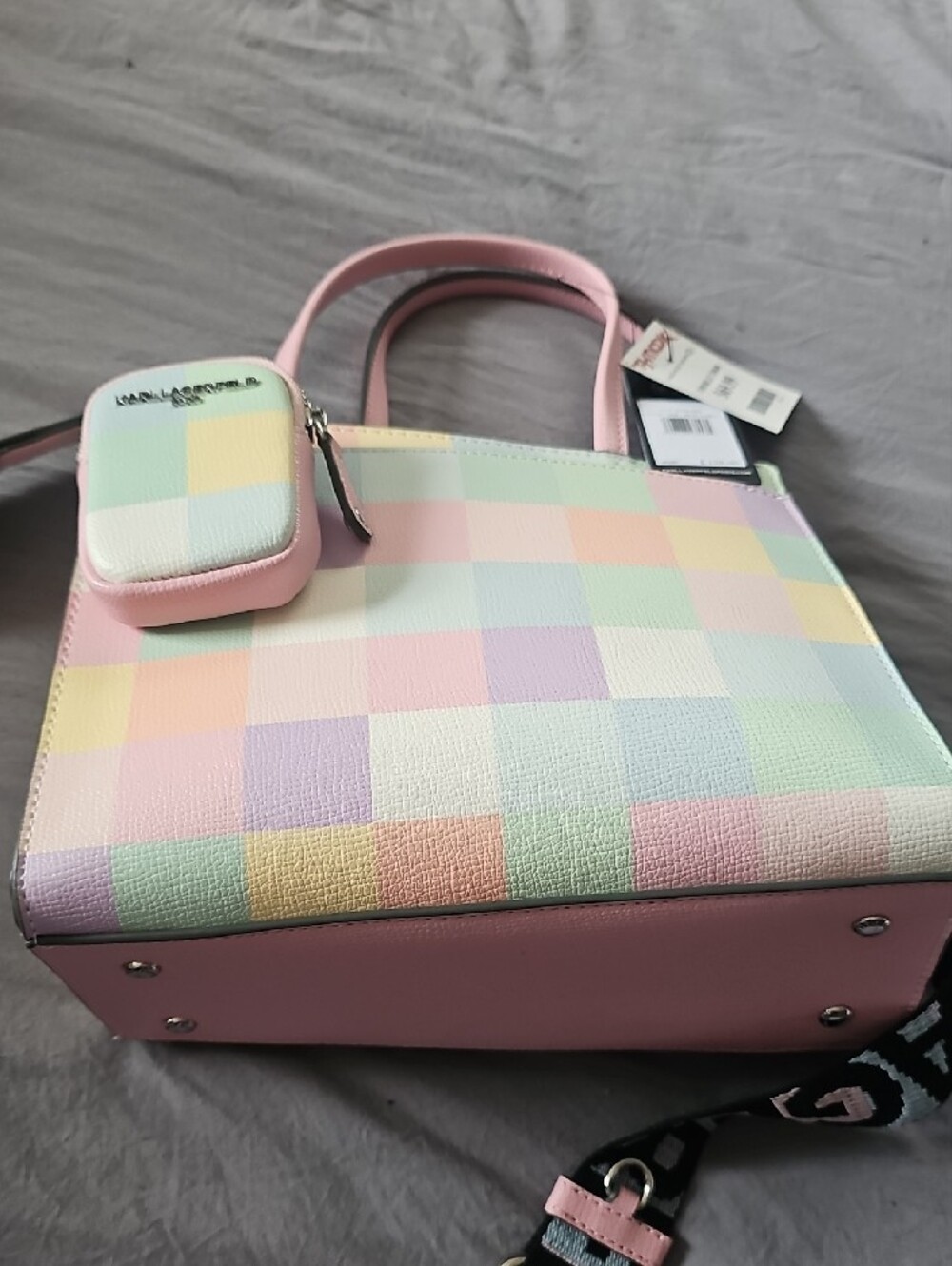 Karl Lagerfeld Pastel Checkered Tote - Pink, Mint, Lavender, Yellow - Picture 4 of 4